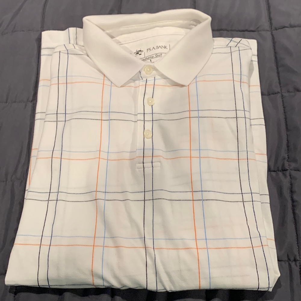 Mens White Plaid (L) Polo Tshirt